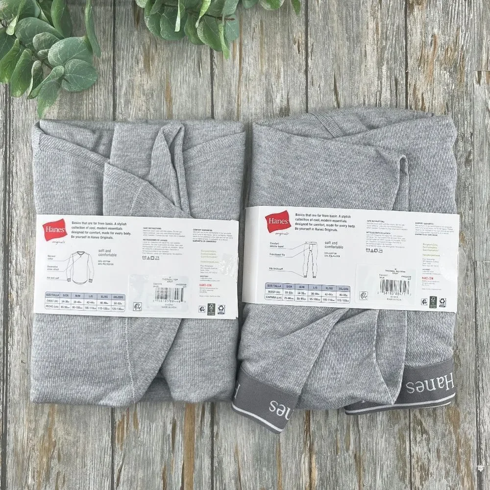 Mens Hanes Originals Raschel Reversible Knit Thermal Top & Bottom Size M